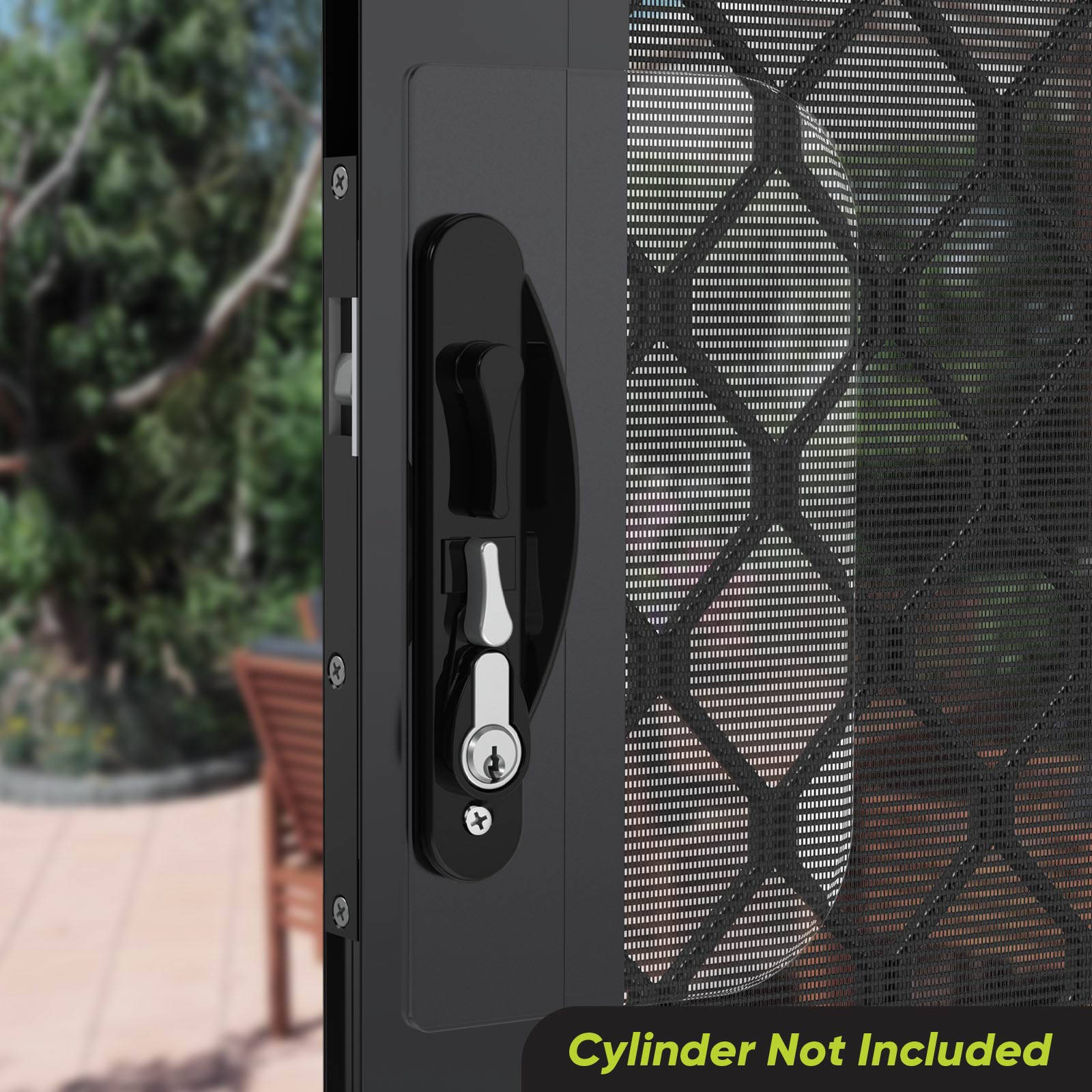 Rolltrak Black Non-Keyed Sliding Screen Door Lock - Powder Coated Alloy, Lockable