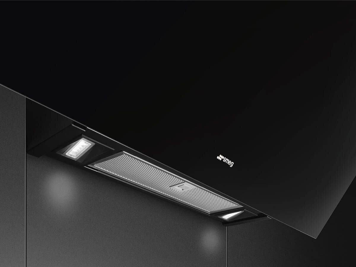 Smeg 90cm Angled Wall Mount Rangehood - Black, 729m³/h, Autovent 2.0, Touch Controls - KV394N