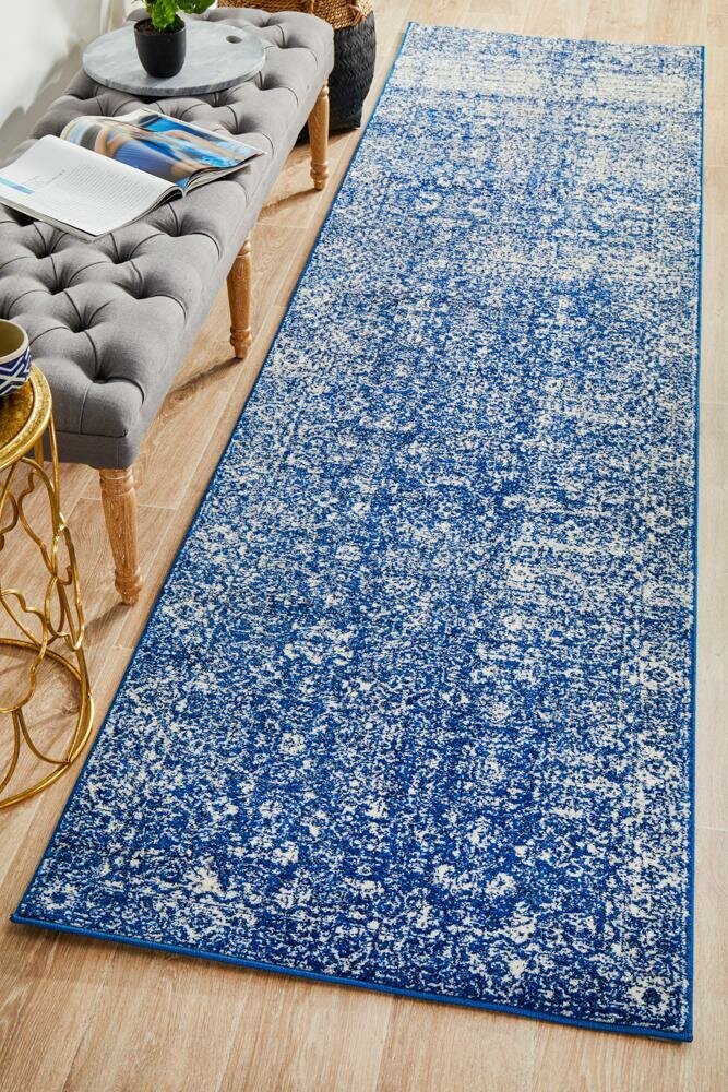 Rug Culture Evoke Extra Large Navy Runner Rug 500X80CM - Power Loomed Polypropylene - EVO-252-NAVY-500X80