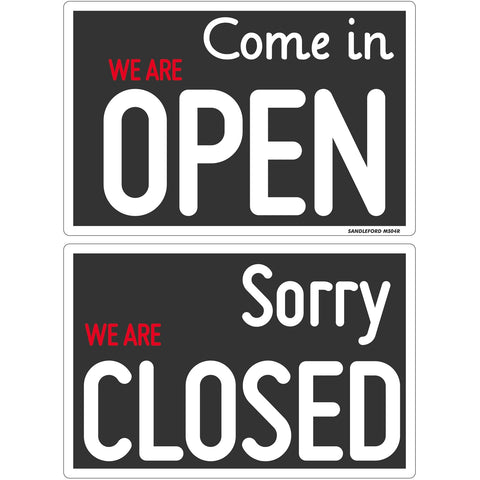 Sandleford Open Close Sign 300 x 200mm Black Weather Resistant