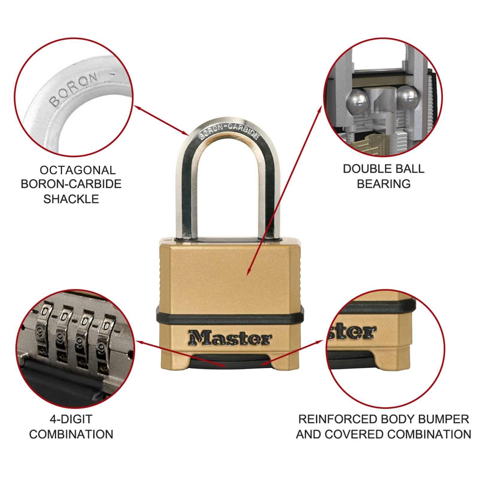 Master Lock 56mm Excell Reset Combo Padlock 38mm Boron-Carbide Shackle
