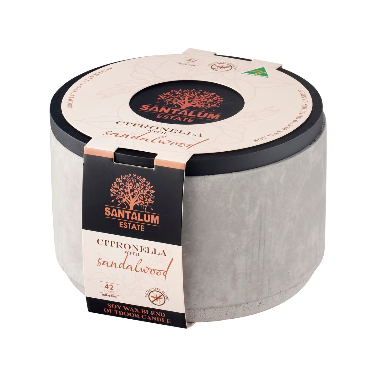 Santalum Estate Sandalwood Citronella Candle Cement Grey Ceramic With Lid