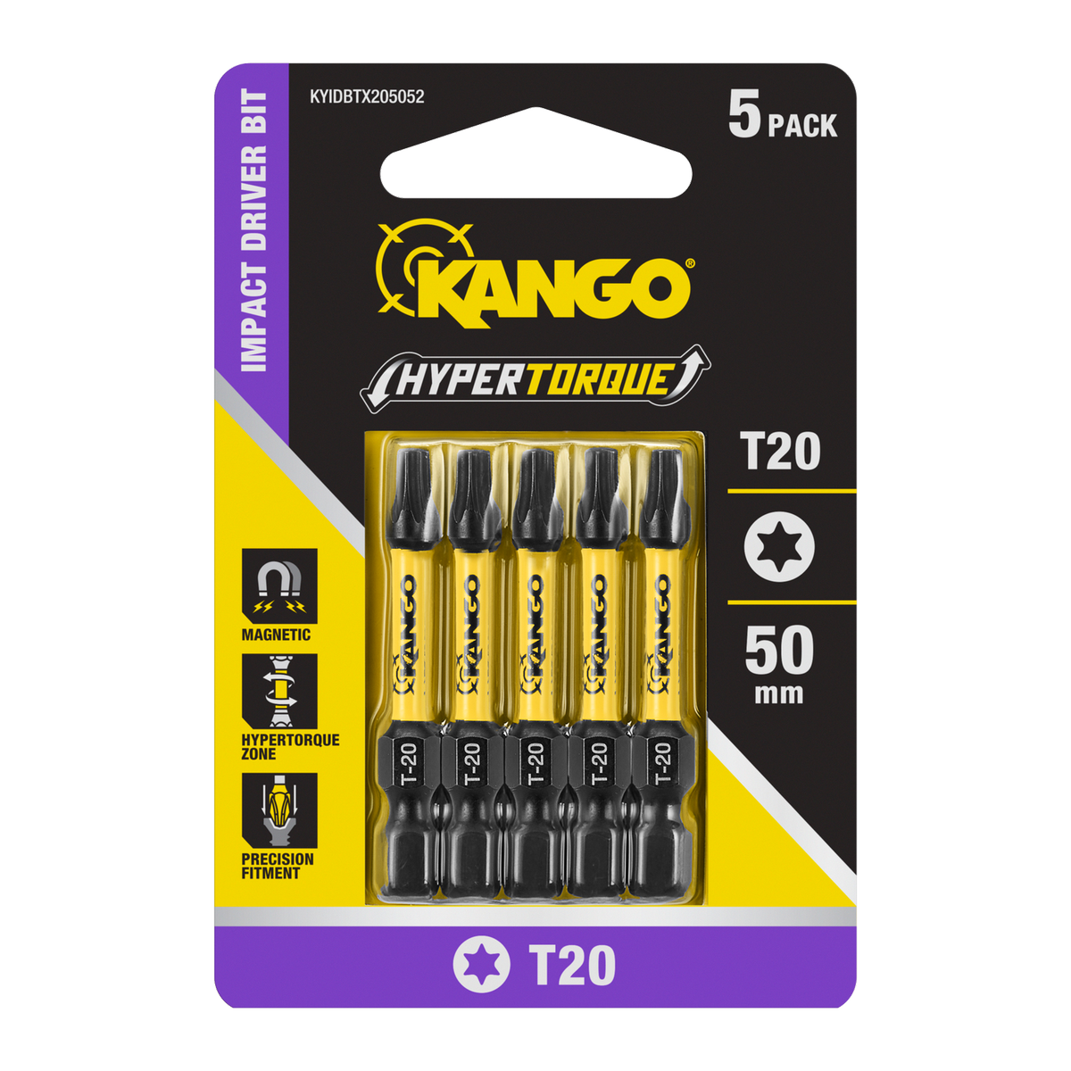 Kango 50mm TX20 HYPERTORQUE Impact Driver Bit 5 Pack - High Torque Absorption - SuperSaverAU - view 1