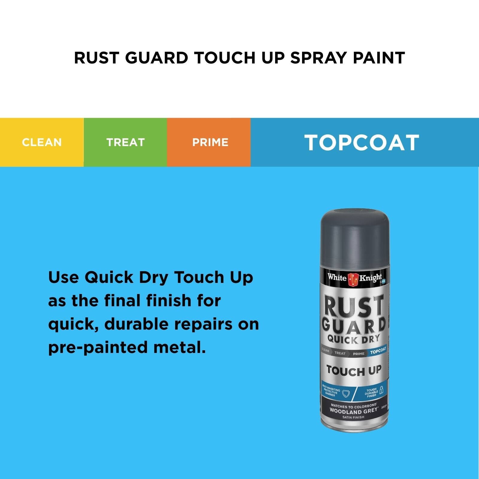 White Knight Rust Guard Woodland Grey Satin Touch Up Spray Paint 300g