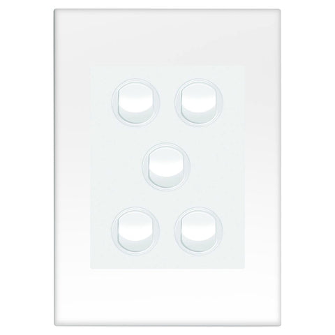 HPM Vivo 5 Gang Wall Switch - 85mm x 118mm - White - Durable Indoor Control - SuperSaverAU - view 1