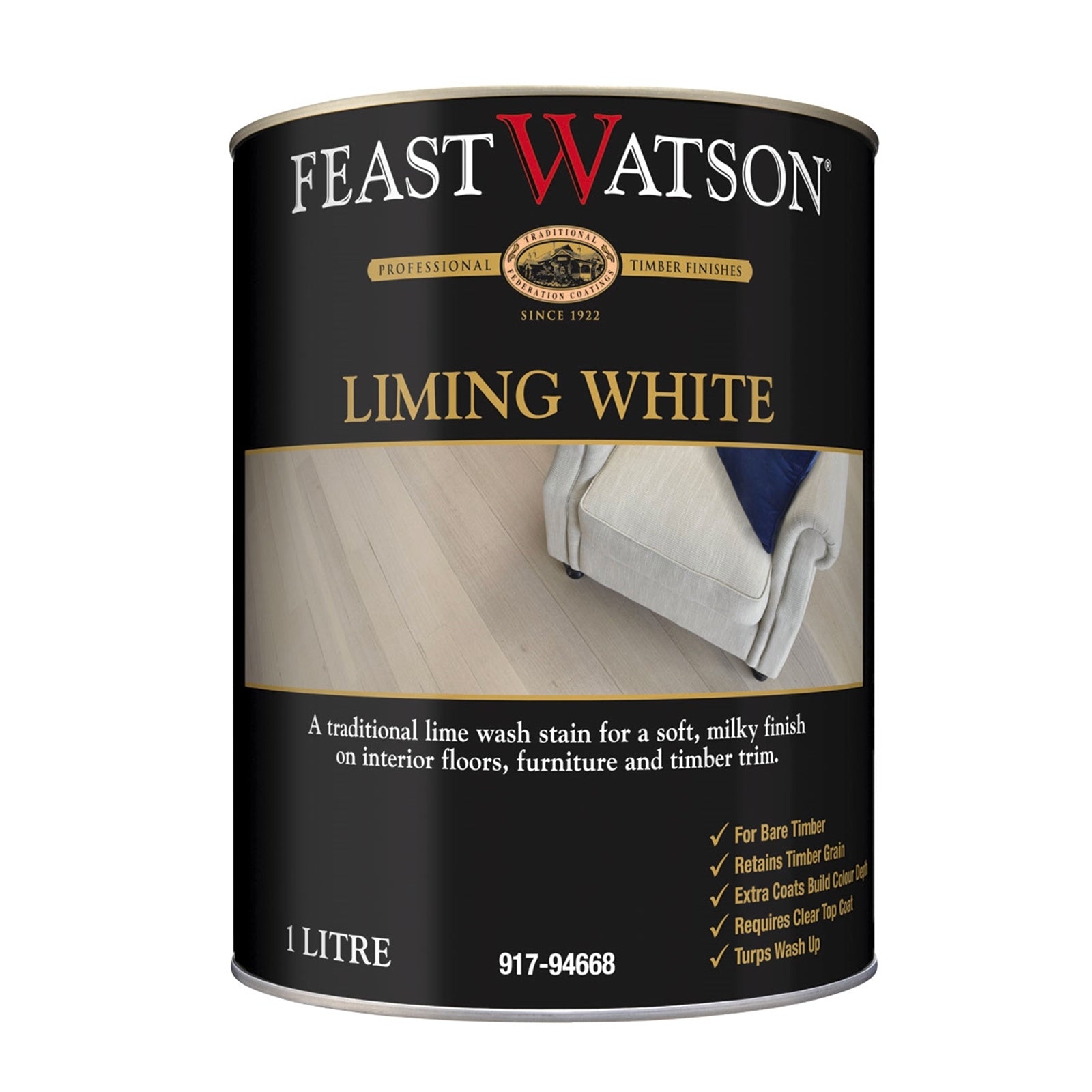 Feast Watson Liming White Stain 1L Oil-Based UV-Resistant Waterproof Timber Tintable