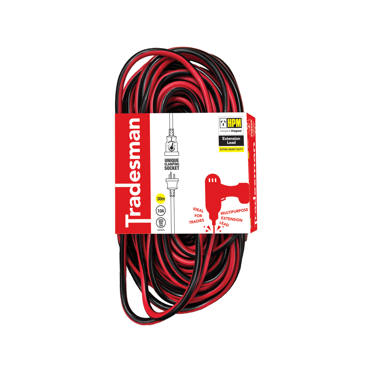 HPM 30m Extra Heavy Duty Extension Lead, 10A 2400W, 1.5mm 3-Core, Locking Plug, Red