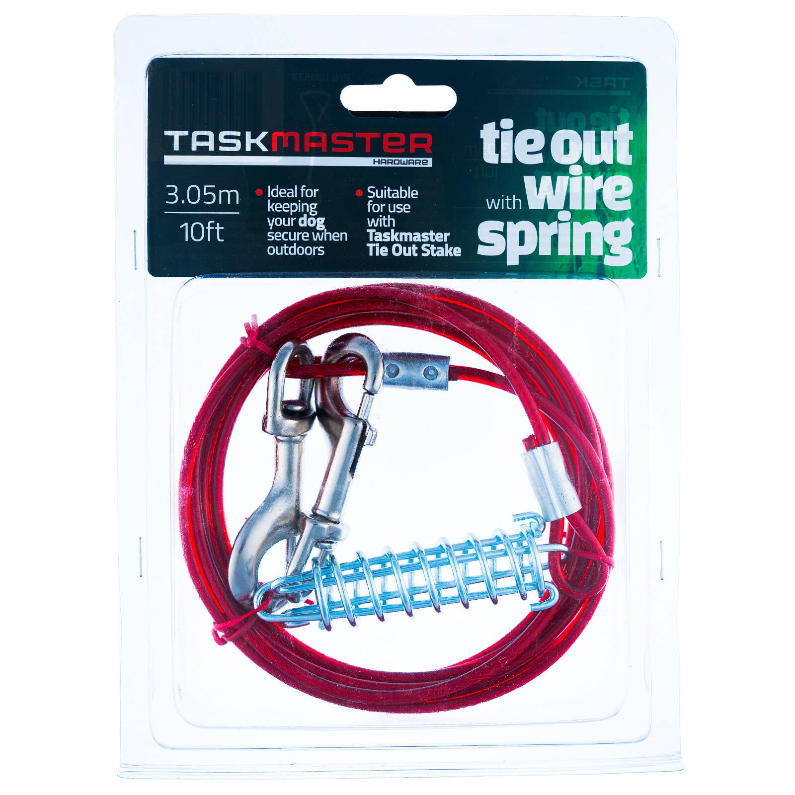 Taskmaster 5mm x 10ft Tie Out Wire with Spring, Stainless Steel, PVC Coated