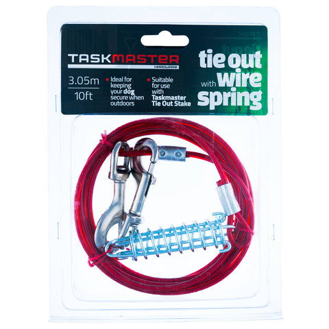 Taskmaster 5mm x 10ft Tie Out Wire with Spring, Stainless Steel, PVC Coated