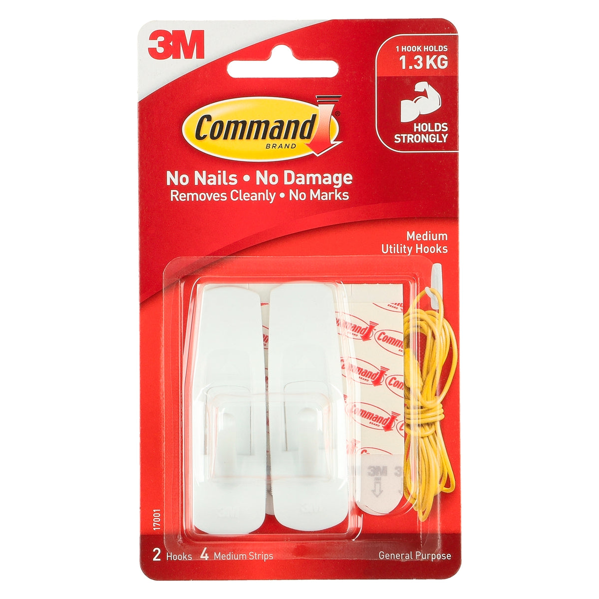 Command Medium White Adhesive Wall Hooks, 1.3kg, 2 Pack