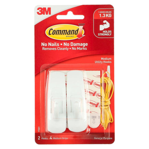 Command Medium White Adhesive Wall Hooks, 1.3kg, 2 Pack