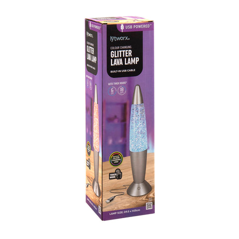 Lytworx 36cm Colour Changing Glitter Lava Lamp 70745 - USB Rechargeable with Auto Timer