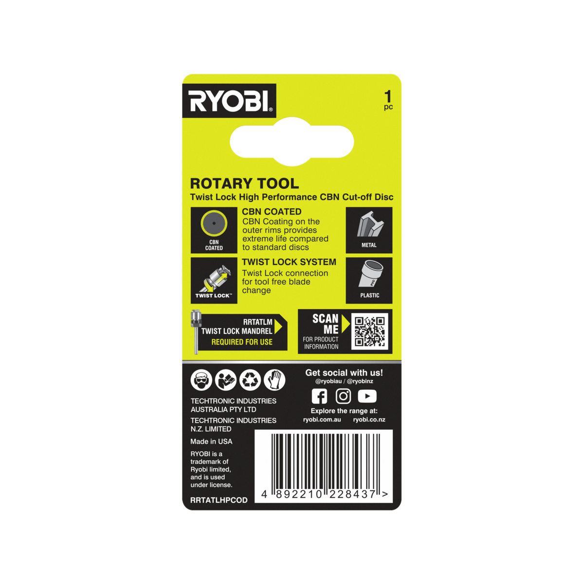 Ryobi 38mm Twist Lock High Performance CBN Cut-Off Disc