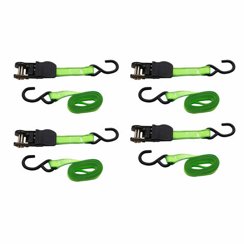 Syneco 25mm x 4.5m Ratchet Tie Down Set with S-Hooks, Polyester, 4 Pack (Green or Orange)