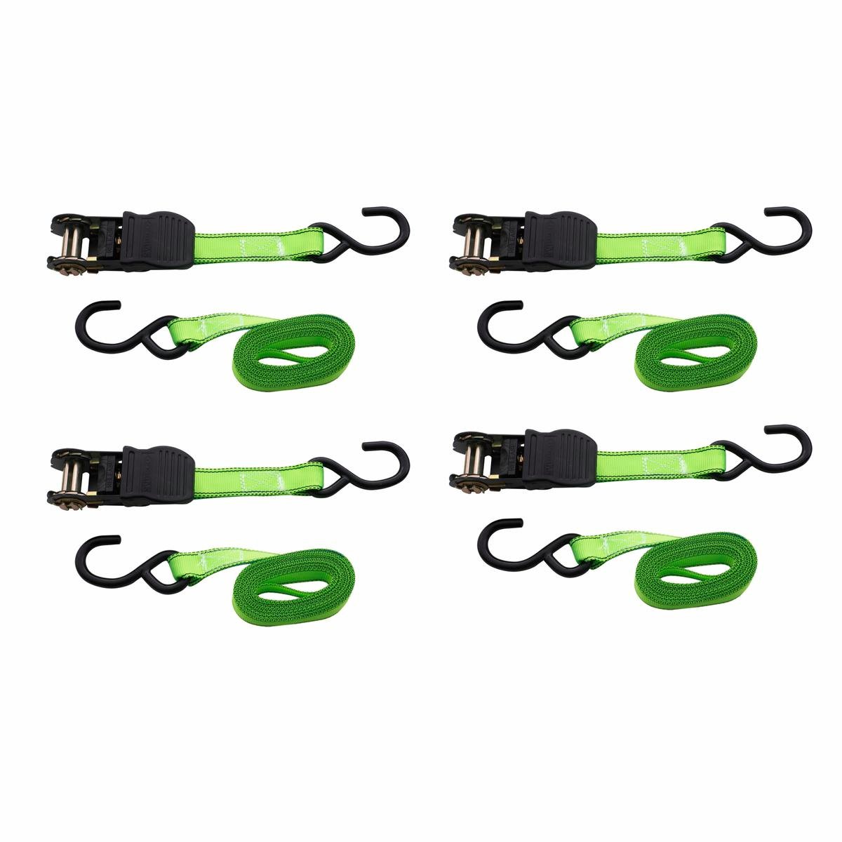Syneco 25mm x 4.5m Ratchet Tie Down Set with S-Hooks, Polyester, 4 Pack (Green or Orange)