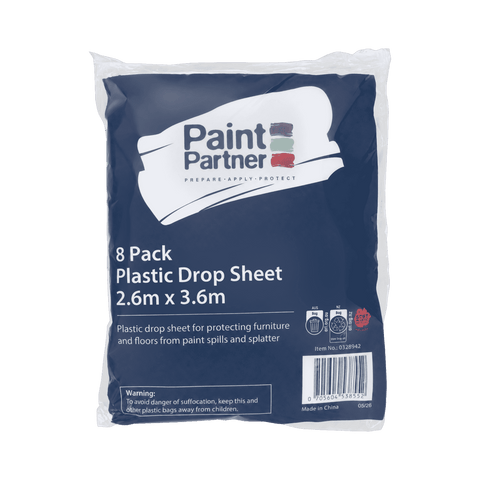Paint Partner 2.6 x 3.6m Clear Plastic Drop Sheet 8 Pack