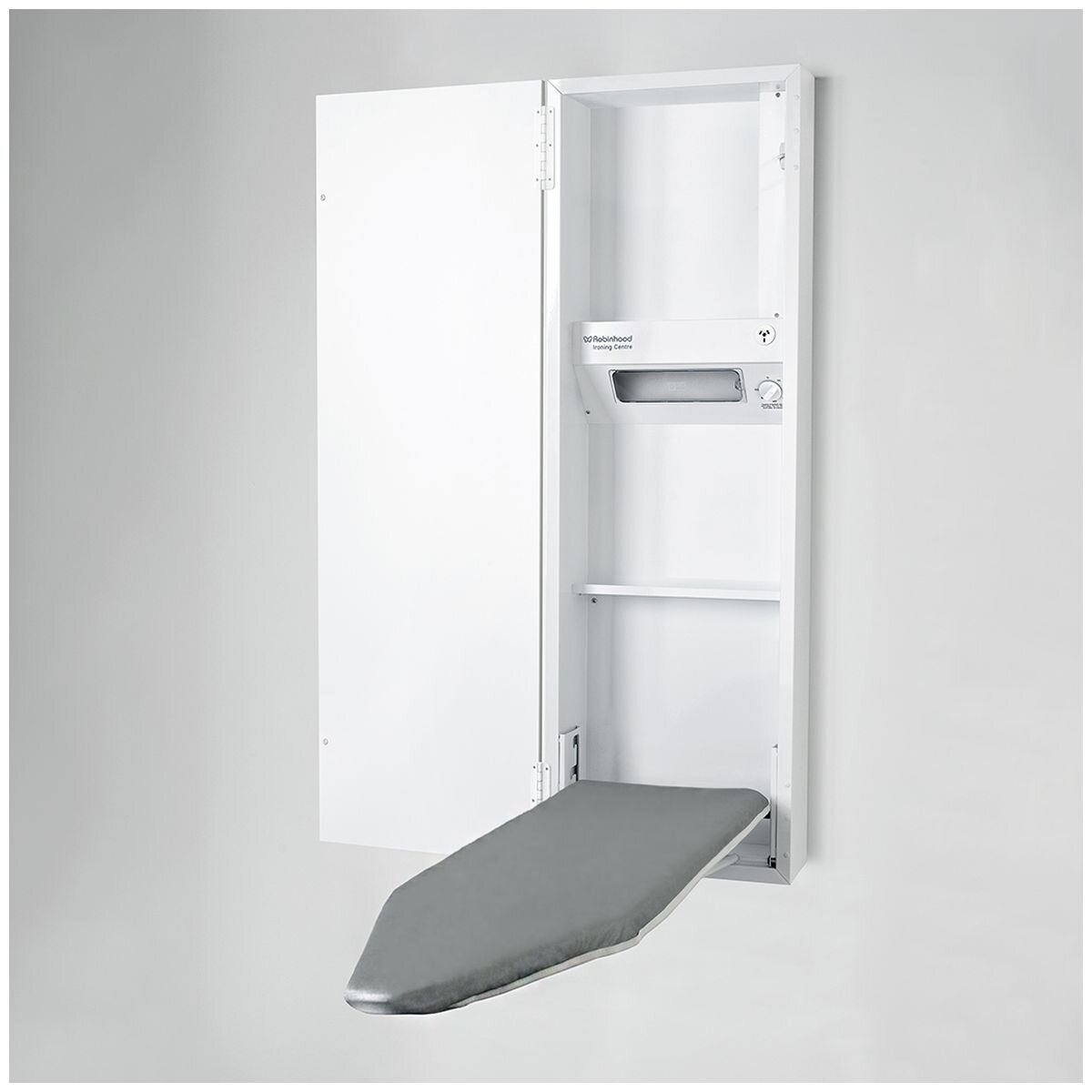 Robinhood Ironing Centre - Surface or Recess Mount, Height Adjustable Board, Built-in Light, White - IC1300WH