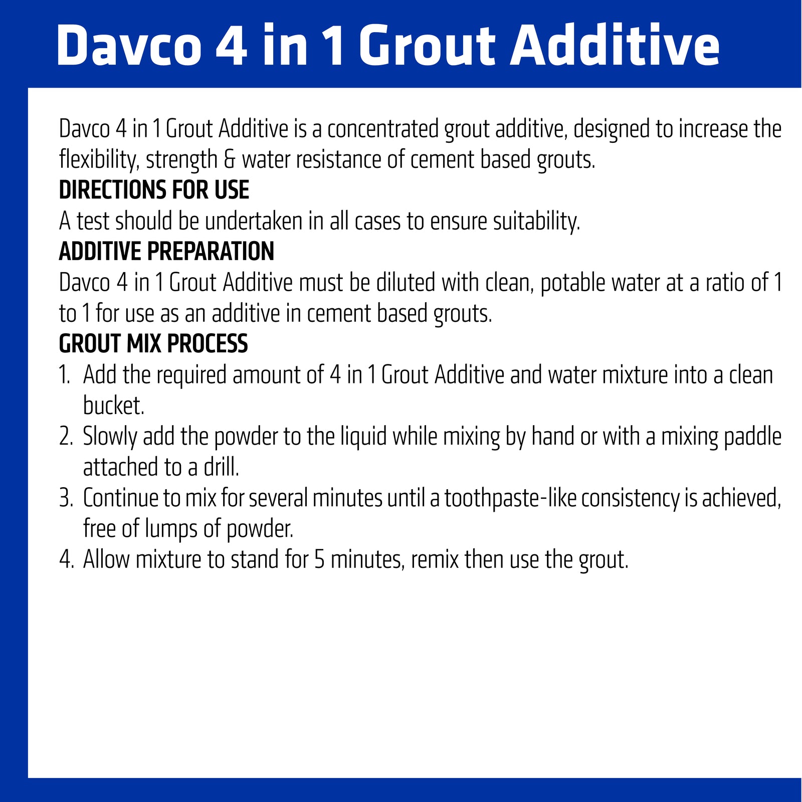 Davco 4 In 1 Grout Additive 1L Concentrated Flexible Indoor & Outdoor