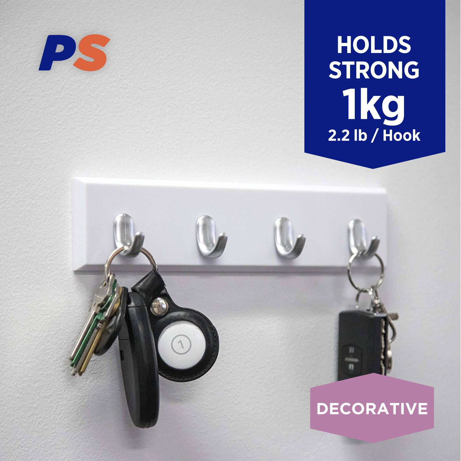 Permastik Removable Adhesive Key Rack 120mm Holds 1kg No Drilling
