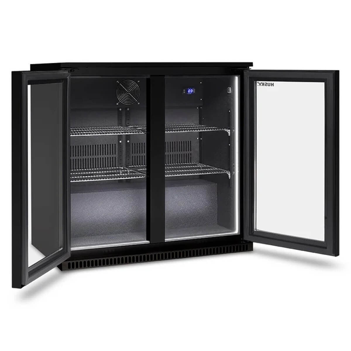 Husky double door outdoor beverage fridge - black, anti-condensation glass doors - ALFC2BLK840ELB