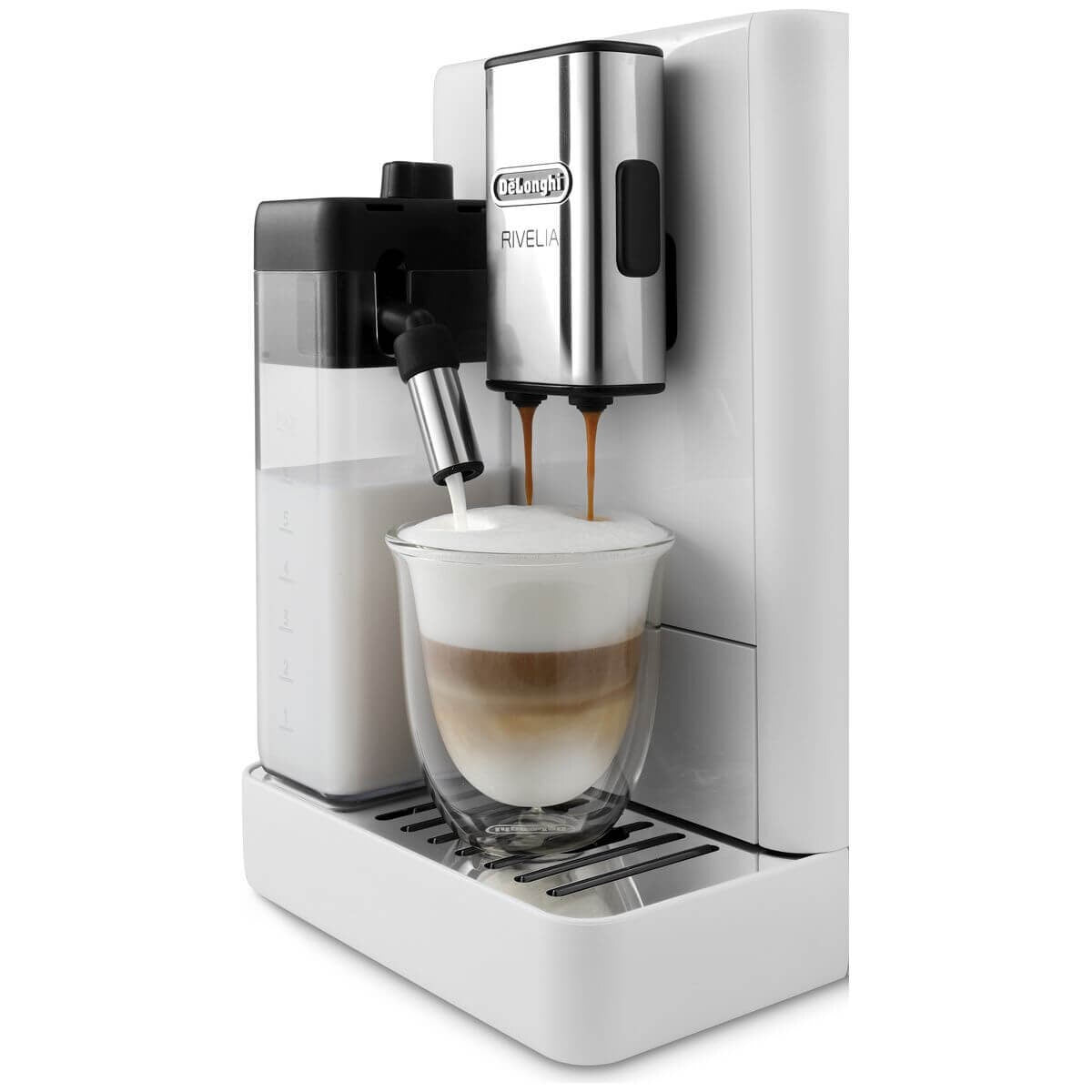 DeLonghi Rivelia fully automatic coffee machine - arctic white, 22 recipes, cool carafe - EXAM44057W