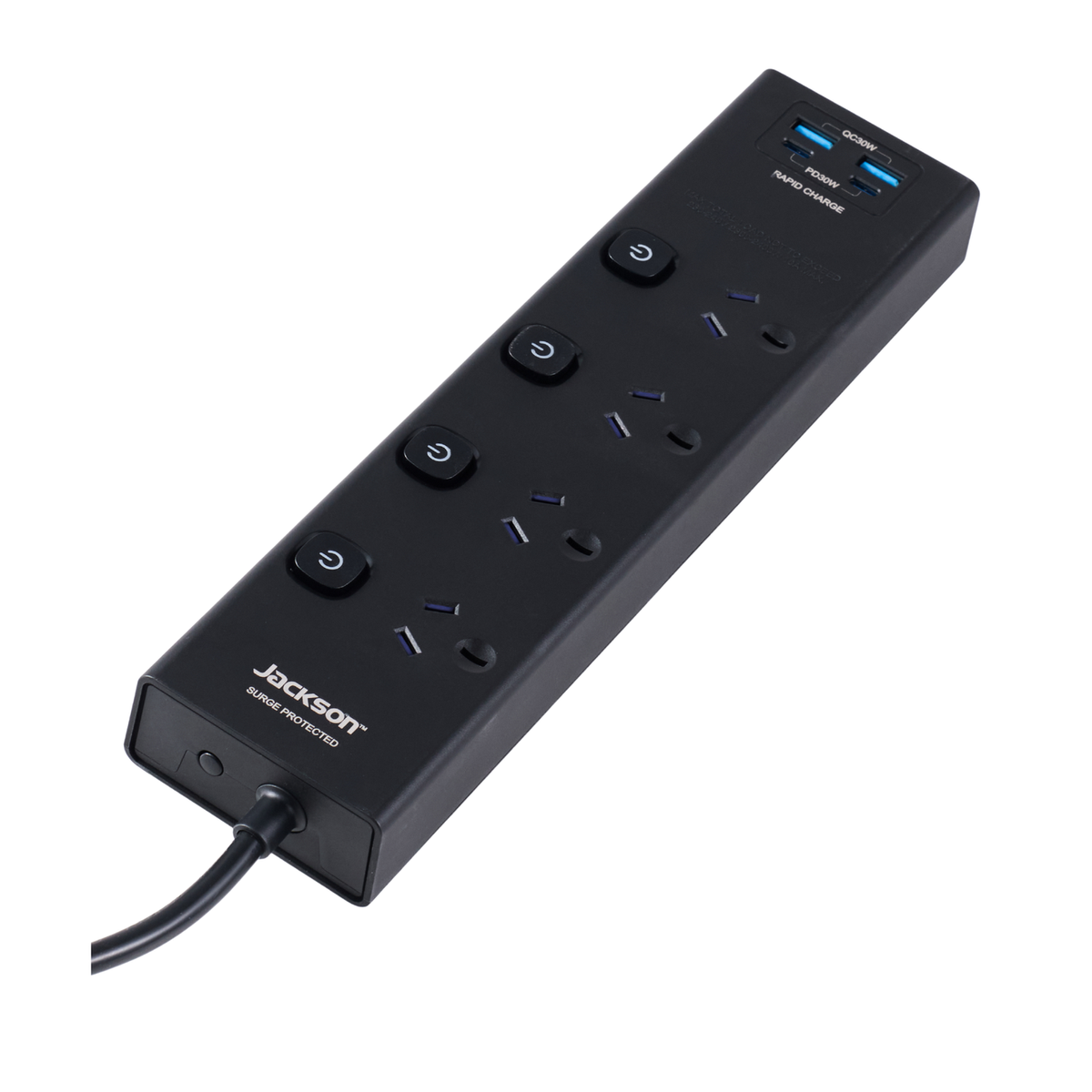 Jackson 4 Outlet Individually Switched Powerboard, USB-A x2 & USB-C PD30W x2, 350J Surge, Black
