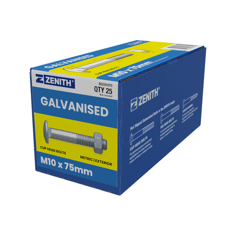 Zenith Cup Head Bolts And Nuts 75mm Hot Dip Galvanised 25 Pack - SuperSaverAU - view 1