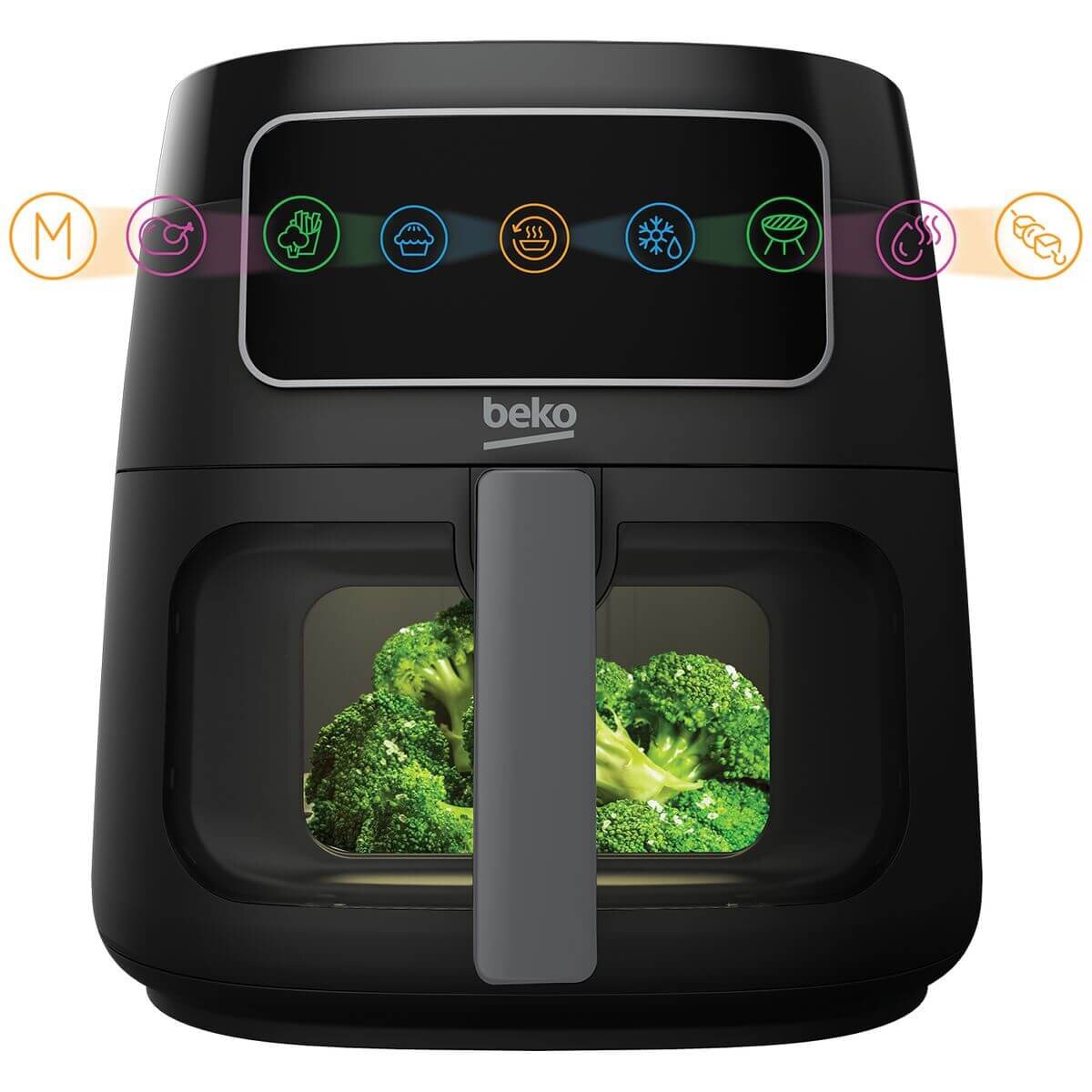 Beko 7.6L air fryer - Black, digital touchscreen, glass viewing door, 9 auto cooking programs - FRL3374B