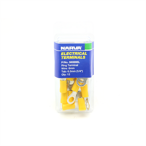 Narva Yellow Flared Vinyl Insulated Ring Terminal 5-6mm / 6.3mm (1/4") - 20 Pack