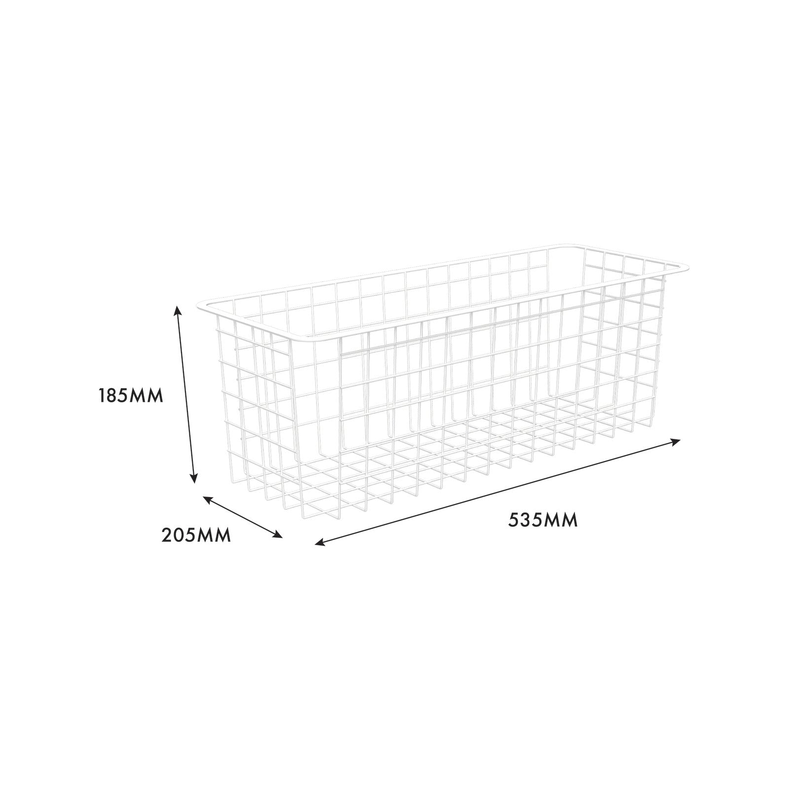 Flexi Storage Home Solutions 205 x 185 x 535mm White 2 Runner Half Width Wire Basket Steel