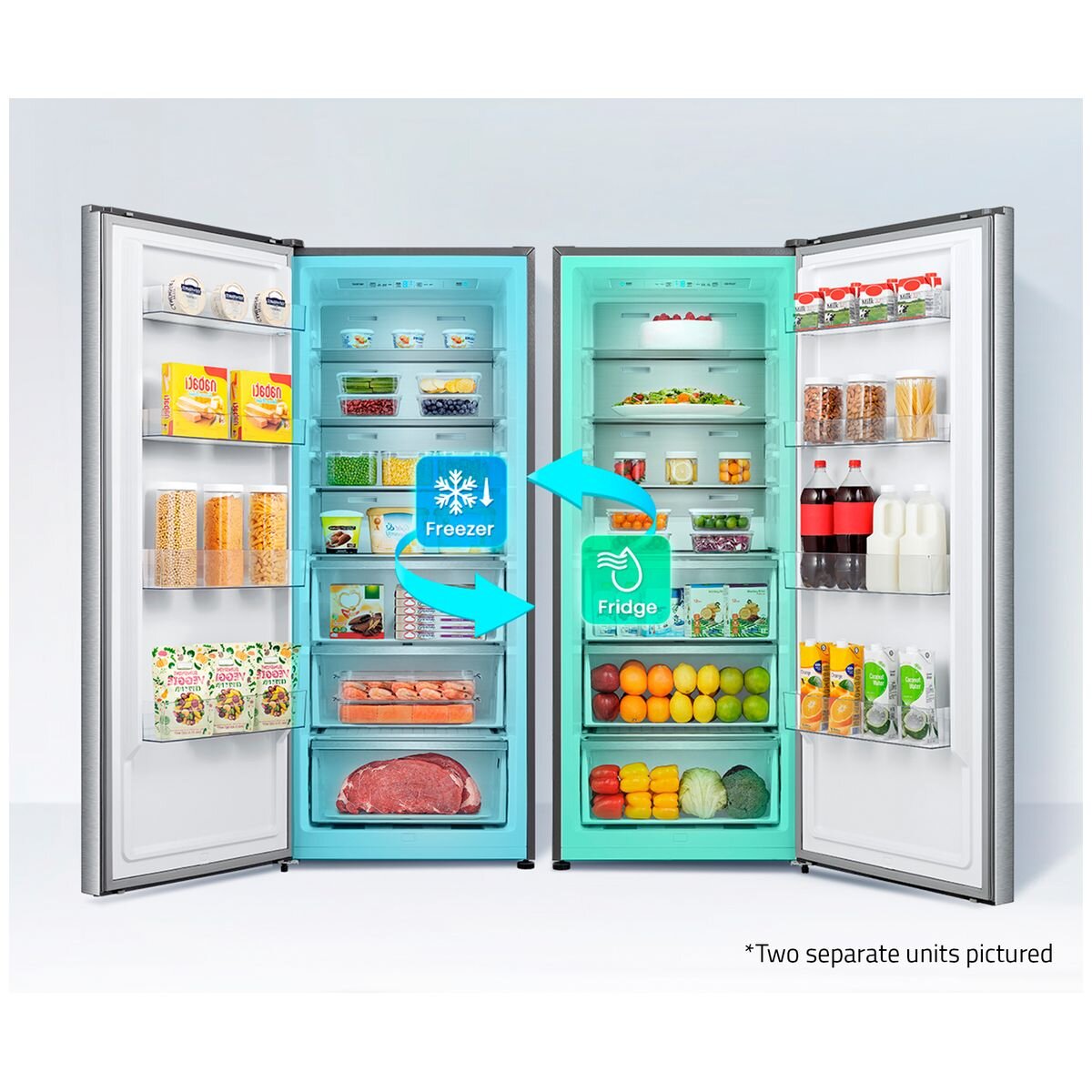 Hisense 384L Single Door Hybrid Fridge Freezer - Brushed Steel - Total No Frost, Super Cool - HRVF384S