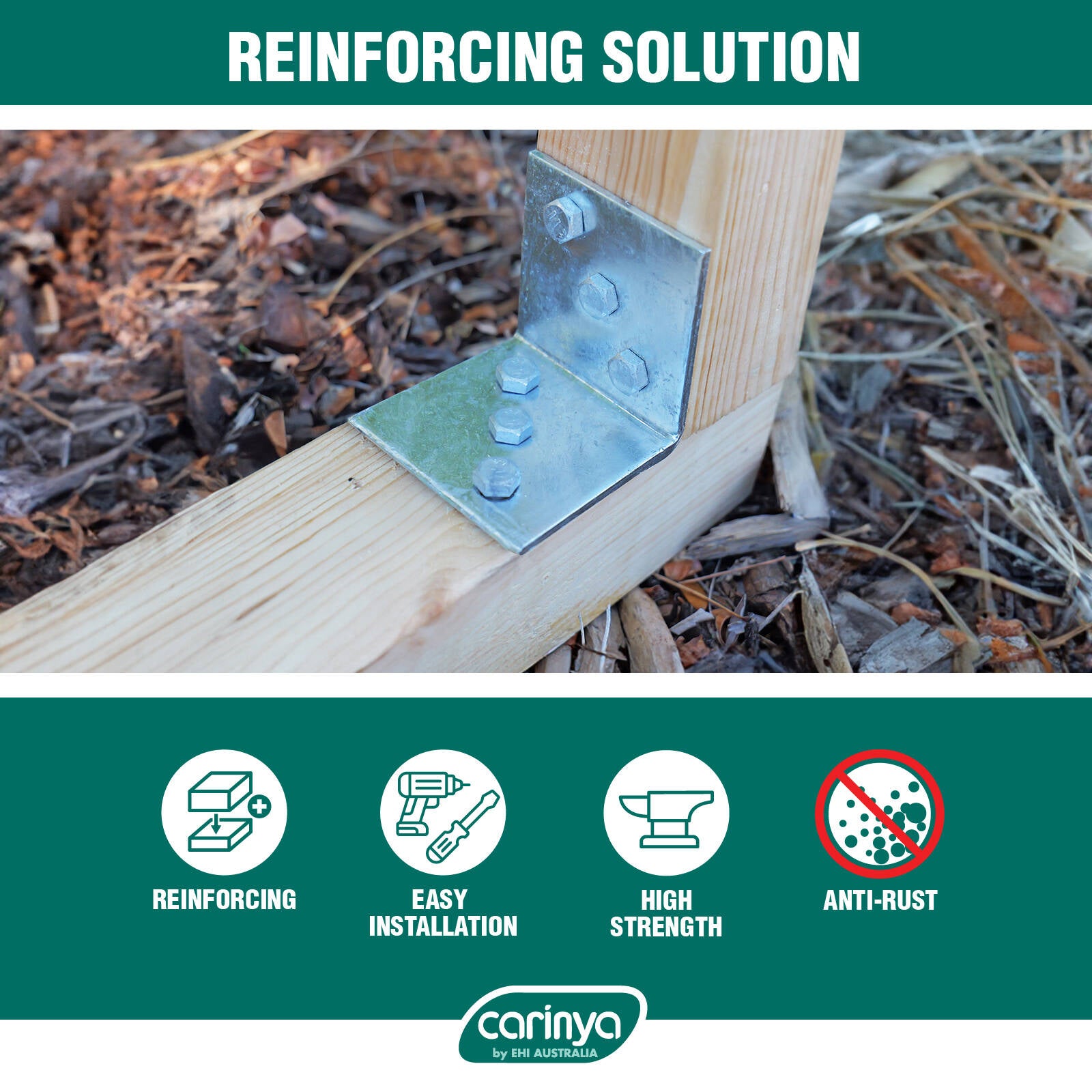 Carinya 75 x 75 x 75 x 4mm Hot Dipped Galvanised Reinforcing Angle Bracket 500kg