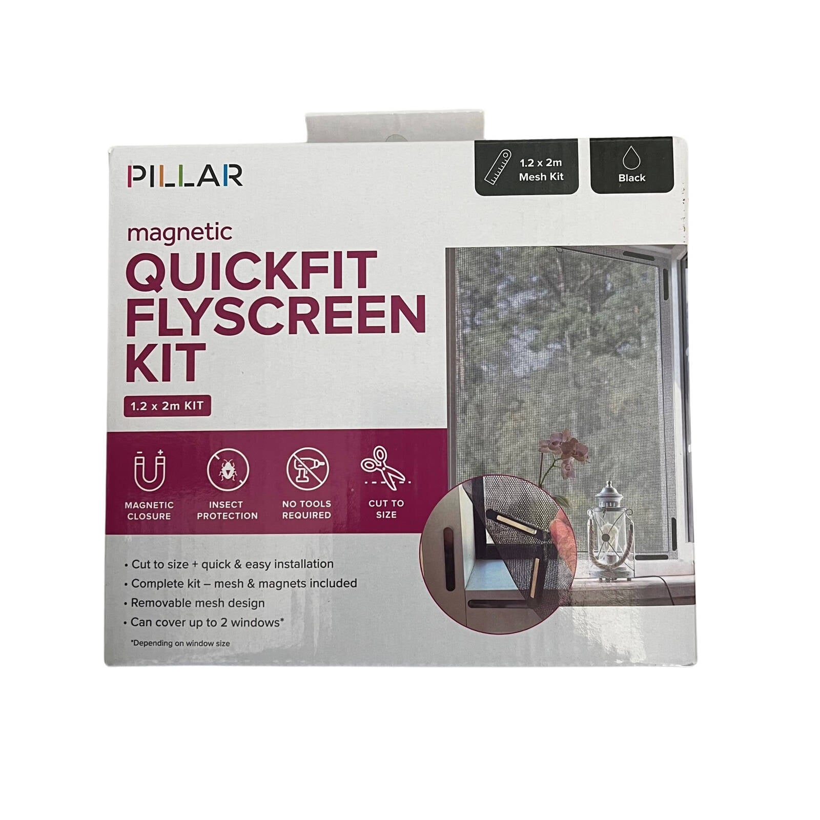 Pillar Products 1.2 x 2m Black Magnetic QuickFit Flyscreen Kit