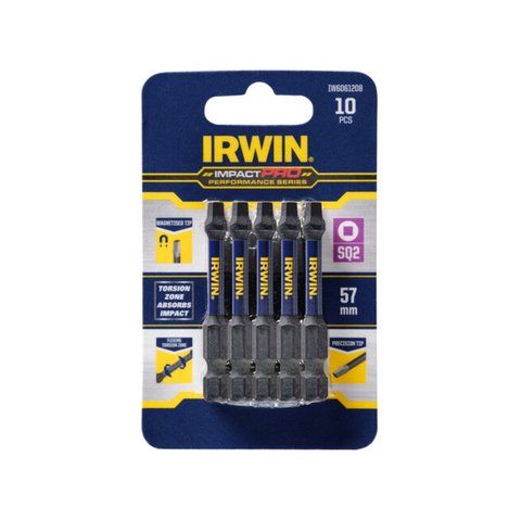 Irwin Impact Pro Performance 57mm SQ2 Screwdriver Bit 10 Pack