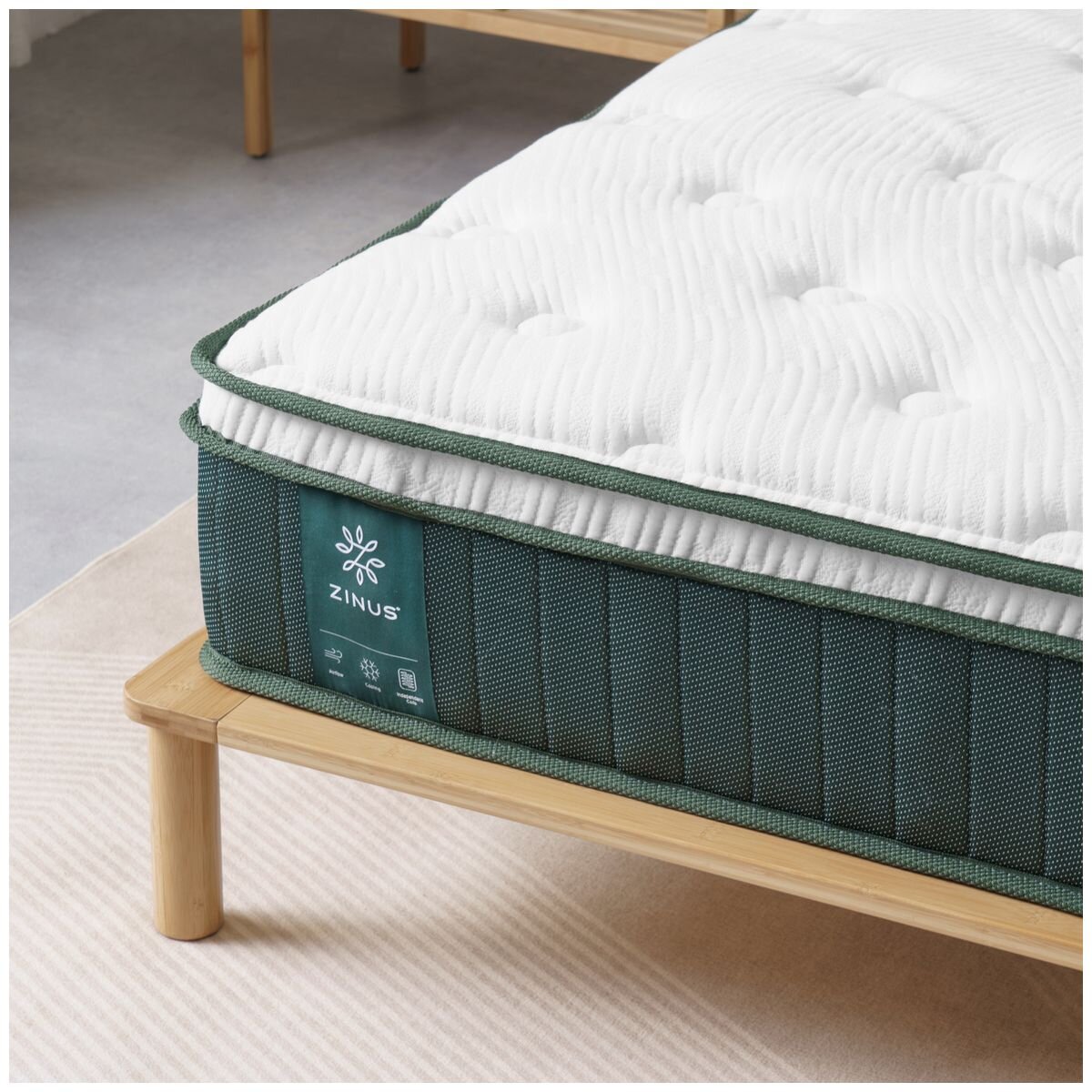 Zinus Double Green Premium Pocket Spring Euro Top Mattress - 5-Zone iCoils, Cooling Foam - AU-MSSBO4ZC-10D