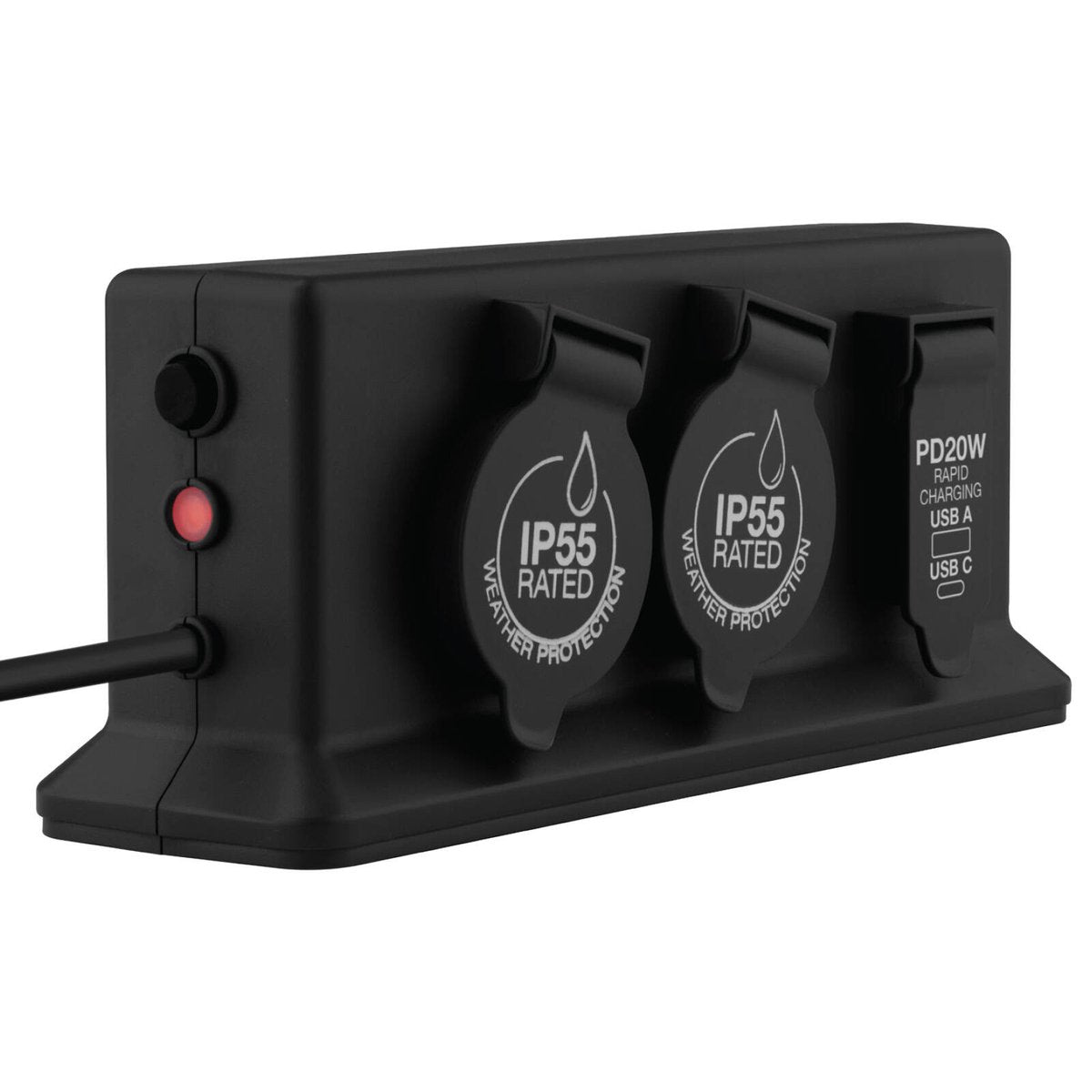 Arlec IP55 4 Outlet Weatherproof Powerboard with PD20W USB-A & USB-C, Dark Grey PB34BUPD