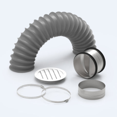 Aero 200mm Wall and Eave Ducting Kit - 5m Acoustic Flexi Ducting, White Wall Vent with Ember Mesh - ADK200WALL