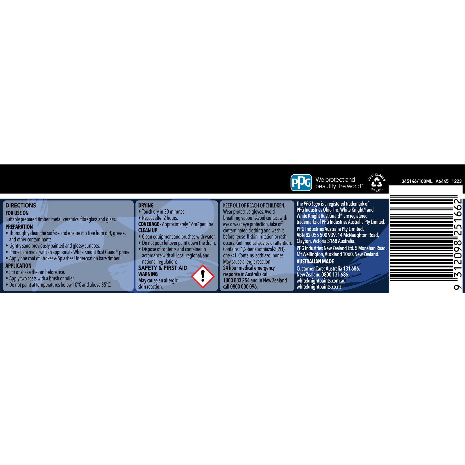 White Knight Strokes & Splashes 100ml Royal Blue Paint - Interior/Exterior