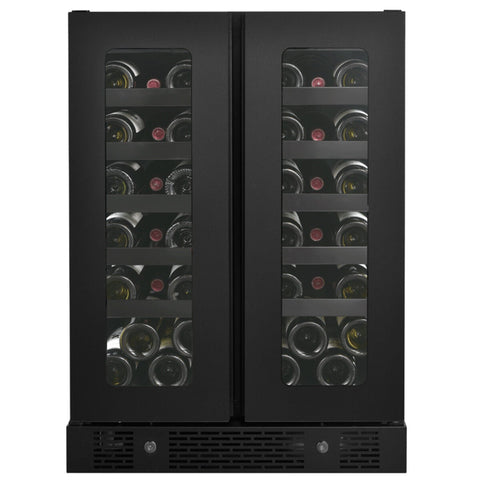 Artusi 36 bottle dual zone wine fridge - matte black, side by side doors, touch controls - AWC36BV