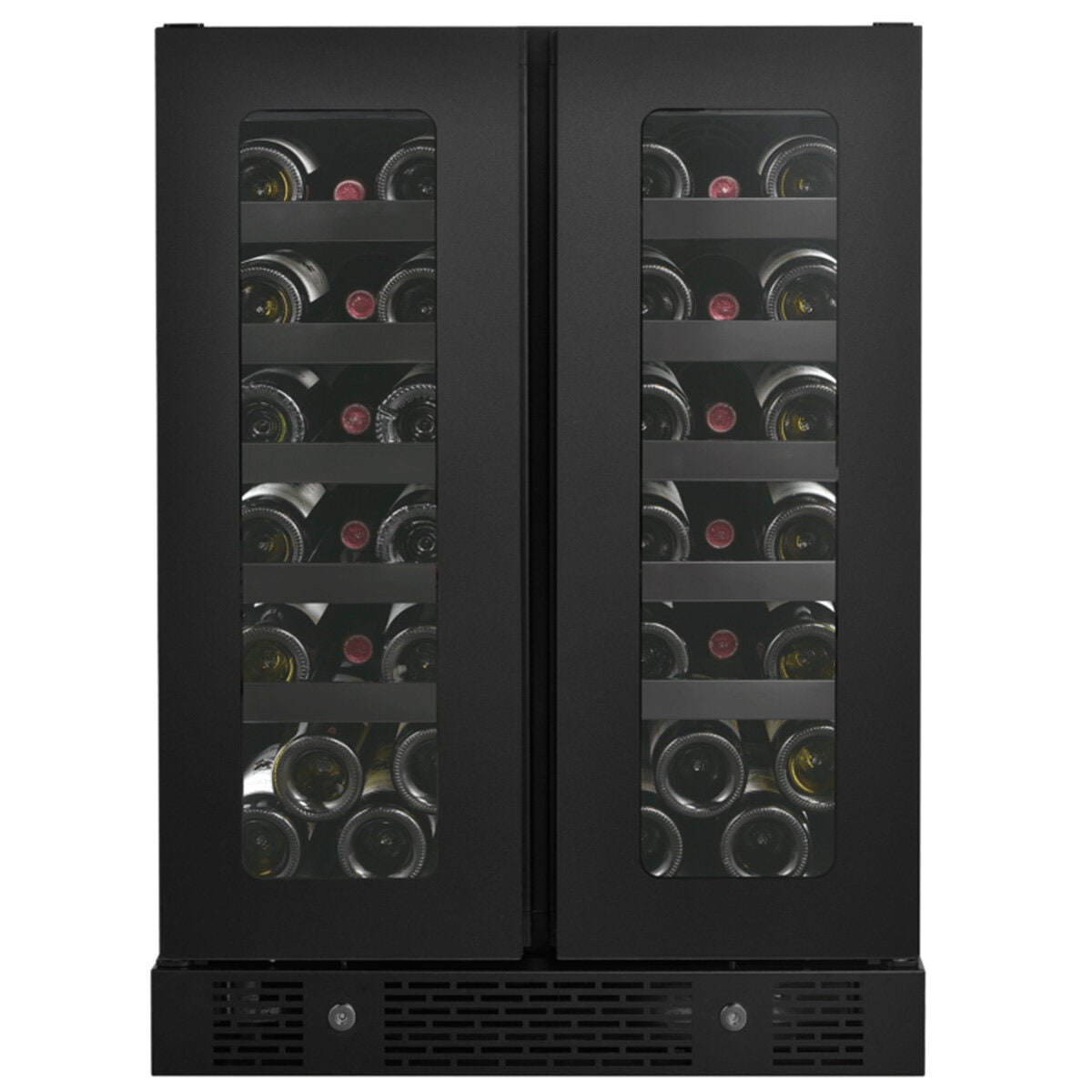 Artusi 36 bottle dual zone wine fridge - matte black, side by side doors, touch controls - AWC36BV
