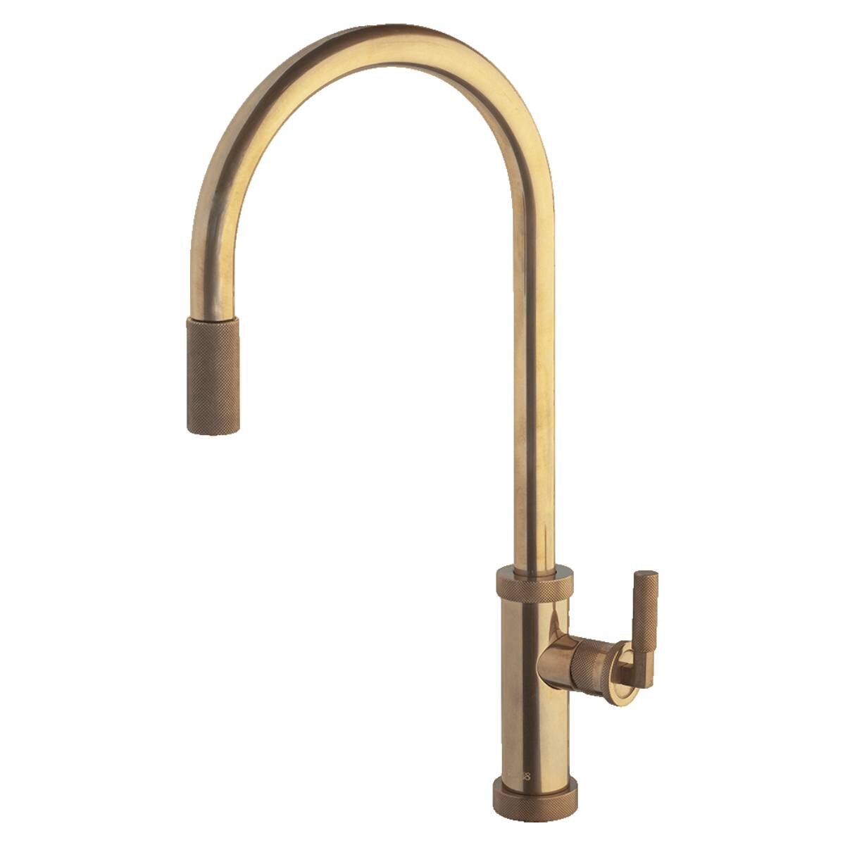 Armando Vicario Urban D Pull Out Kitchen Mixer Tap - Natural Brass, Gooseneck, 360 Degree Swivel - 400728NBR