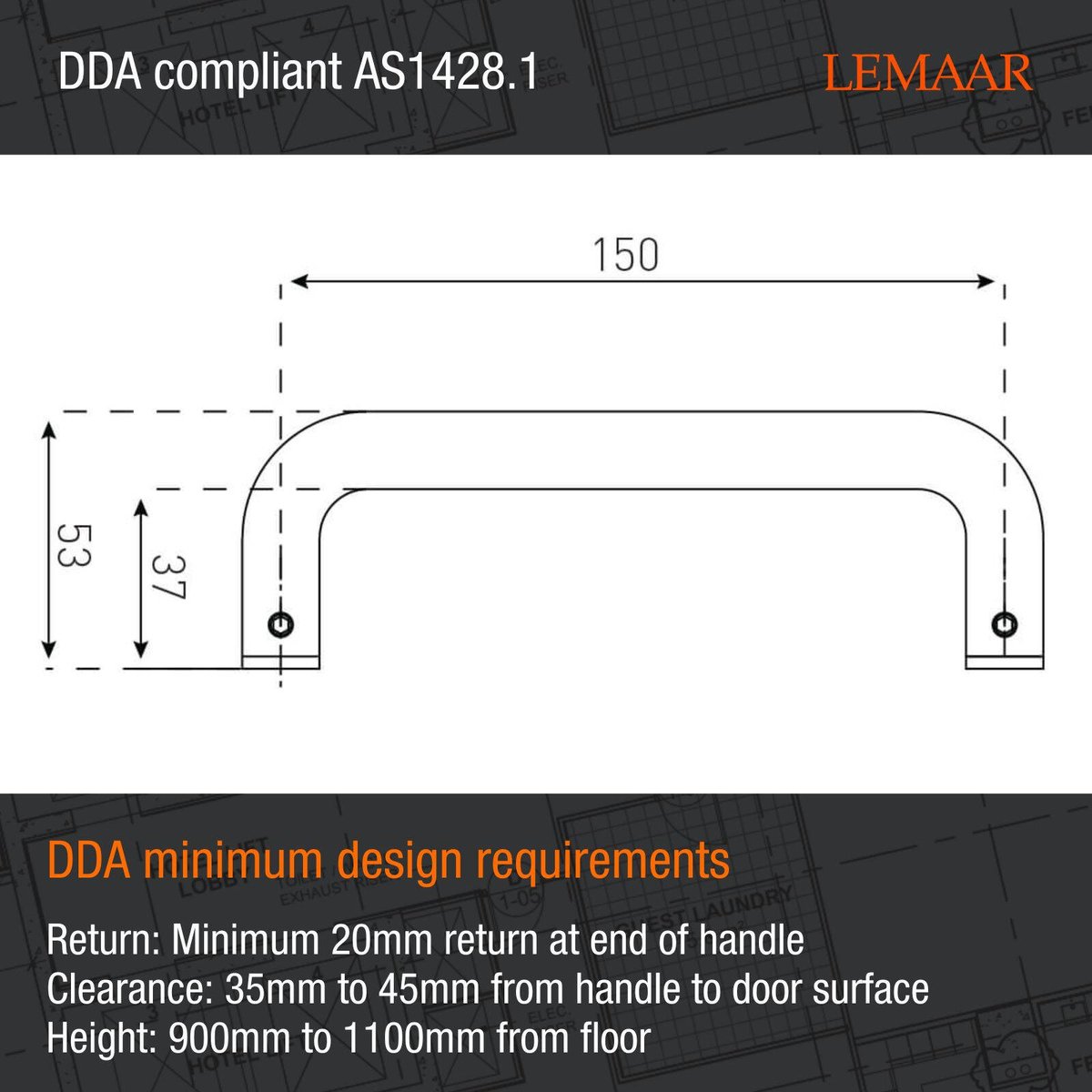 Lemaar D Pull Handle 150 x 16mm Satin Stainless Steel DDA Compliant - SuperSaverAU - view 4
