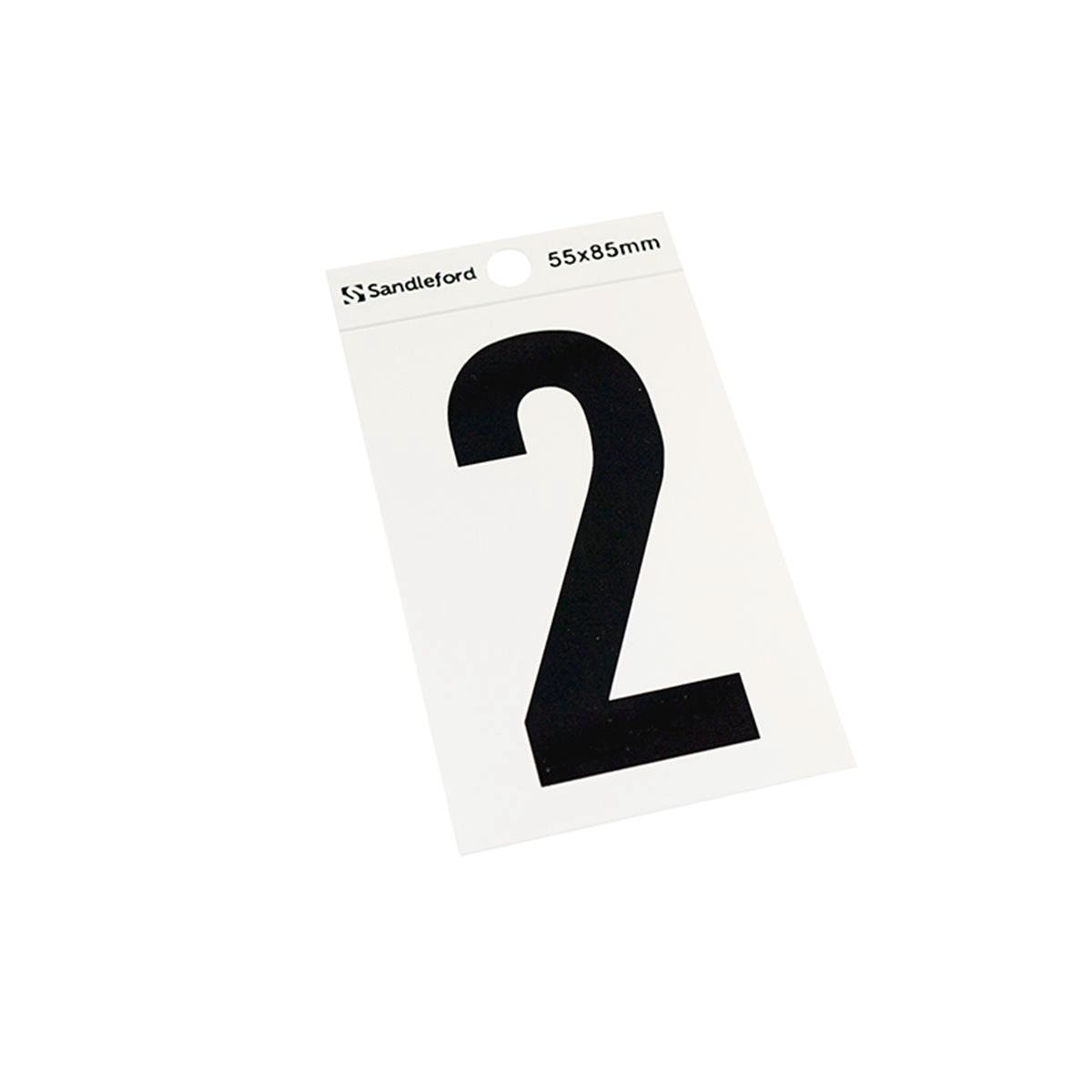 Sandleford 85mm Silver/Black Self Adhesive House Number 2