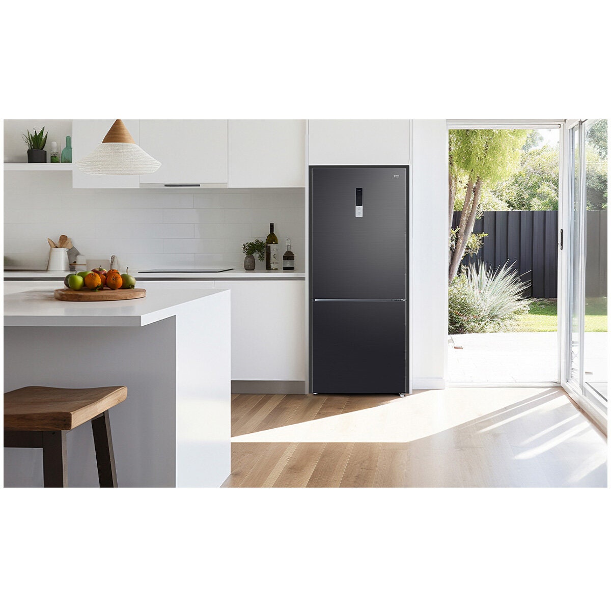 CHiQ 396L bottom mount fridge - black finish, humidity control crispers, 6 star rating - CBM395NBS6E