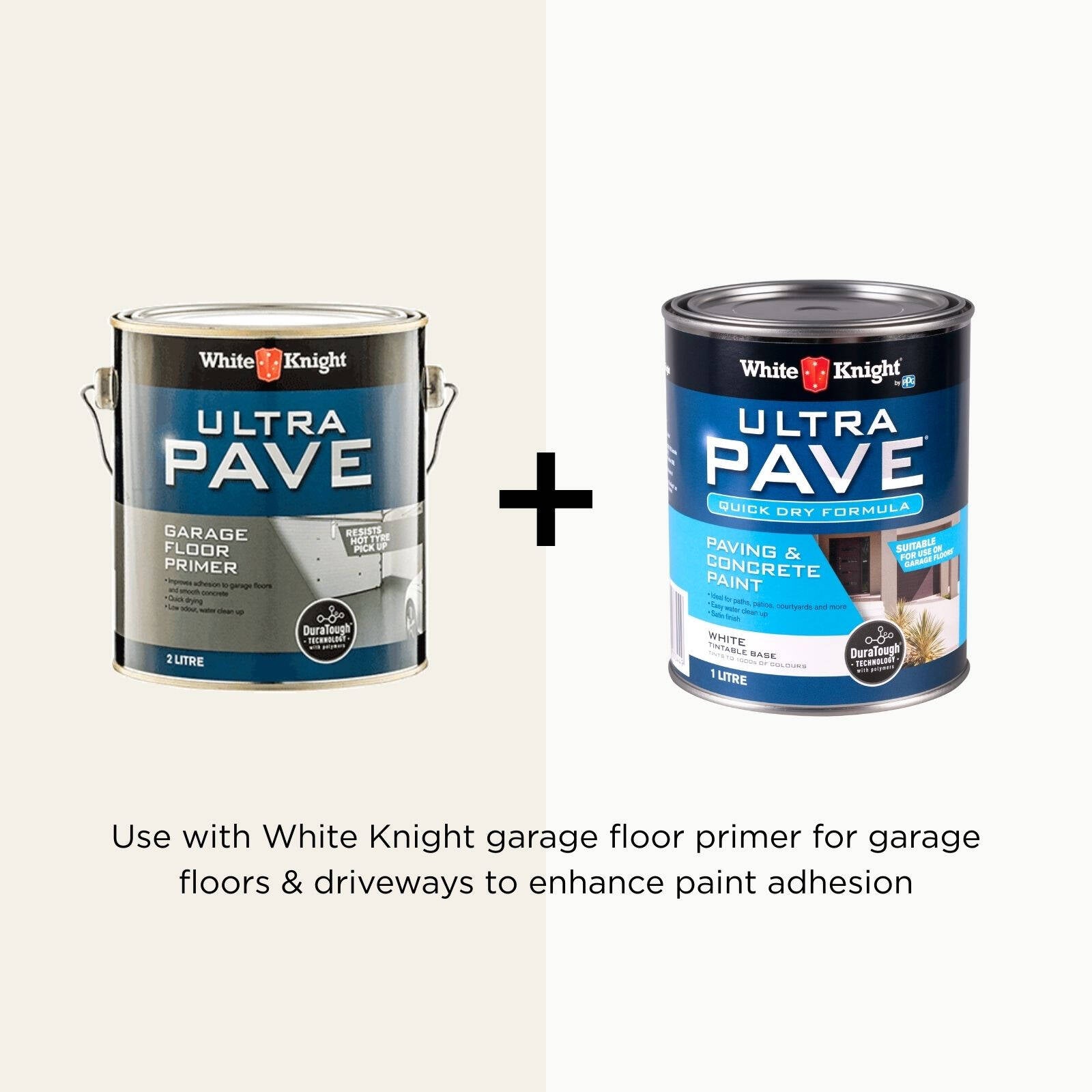 White Knight Ultra Pave 1L White Quick Dry Paving & Concrete Paint - Water Based, Recoat 2hrs