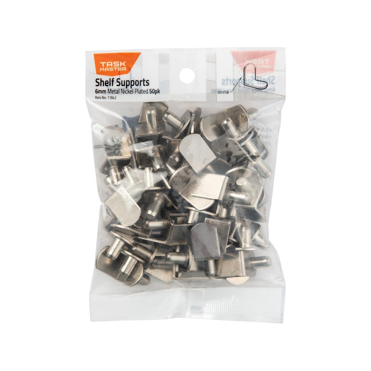 Taskmaster 6mm Nickel Plated Metal Shelf Support - 50 Pack