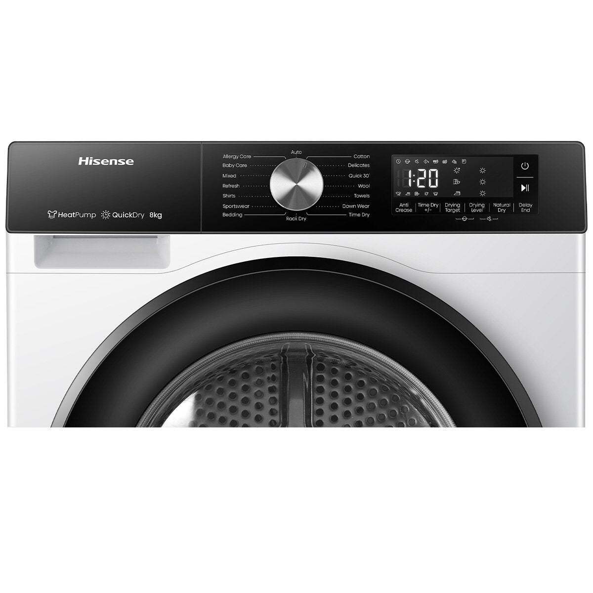 Hisense 8kg Heat Pump Dryer - White, 8 Star Energy Rating, 16 Programs, Dial Controls - HDFS80HS