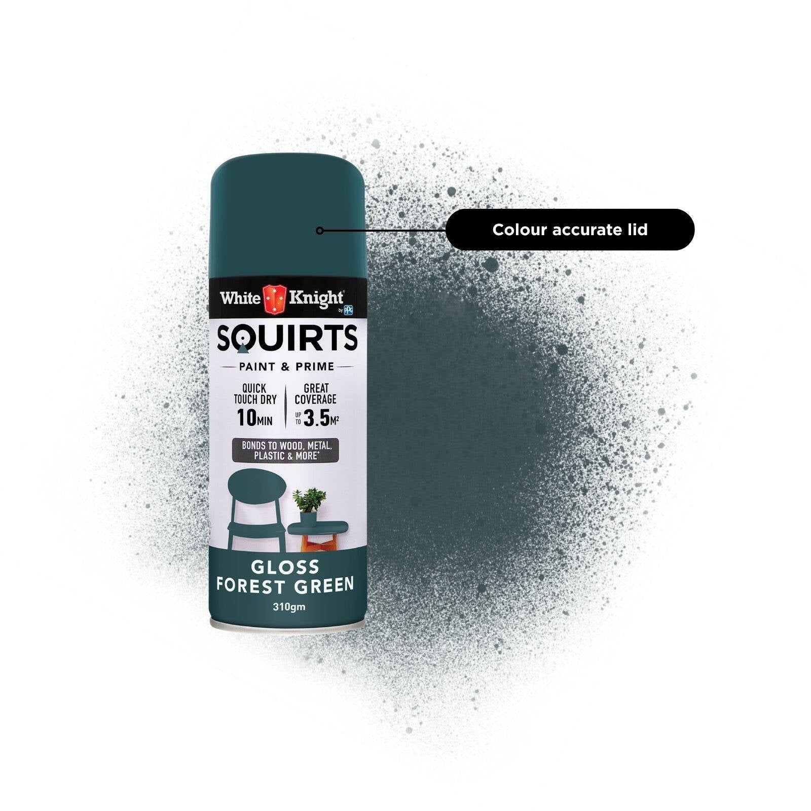 White Knight Squirts Forest Green Gloss Spray Paint 310g - Solvent-Based, UV Resistant