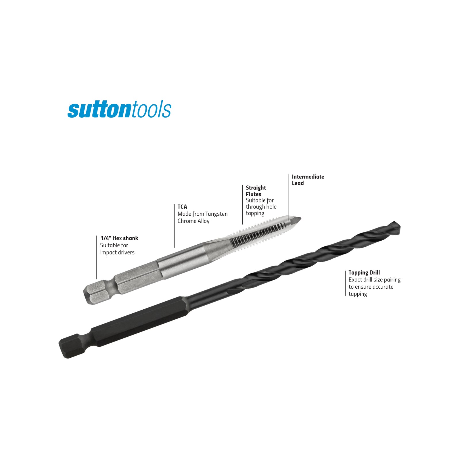 Sutton Tools Impact Tap & Drill Set 5mm M6 1/4 Hex Tungsten Chrome Alloy