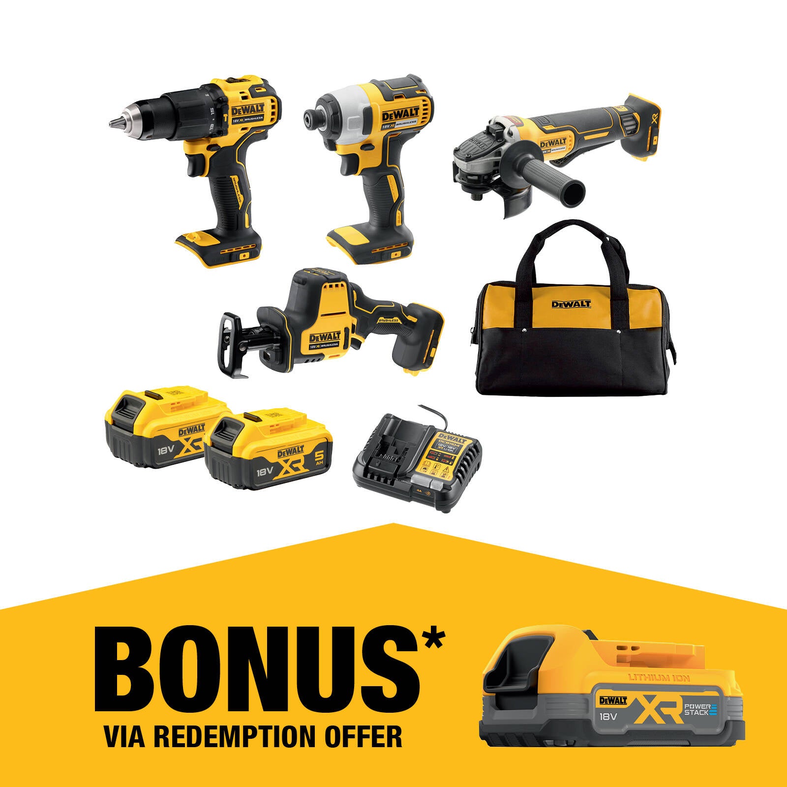 DeWALT 18V XR 5.0Ah Brushless 4 Piece Combo Kit DCZ409P2-XE